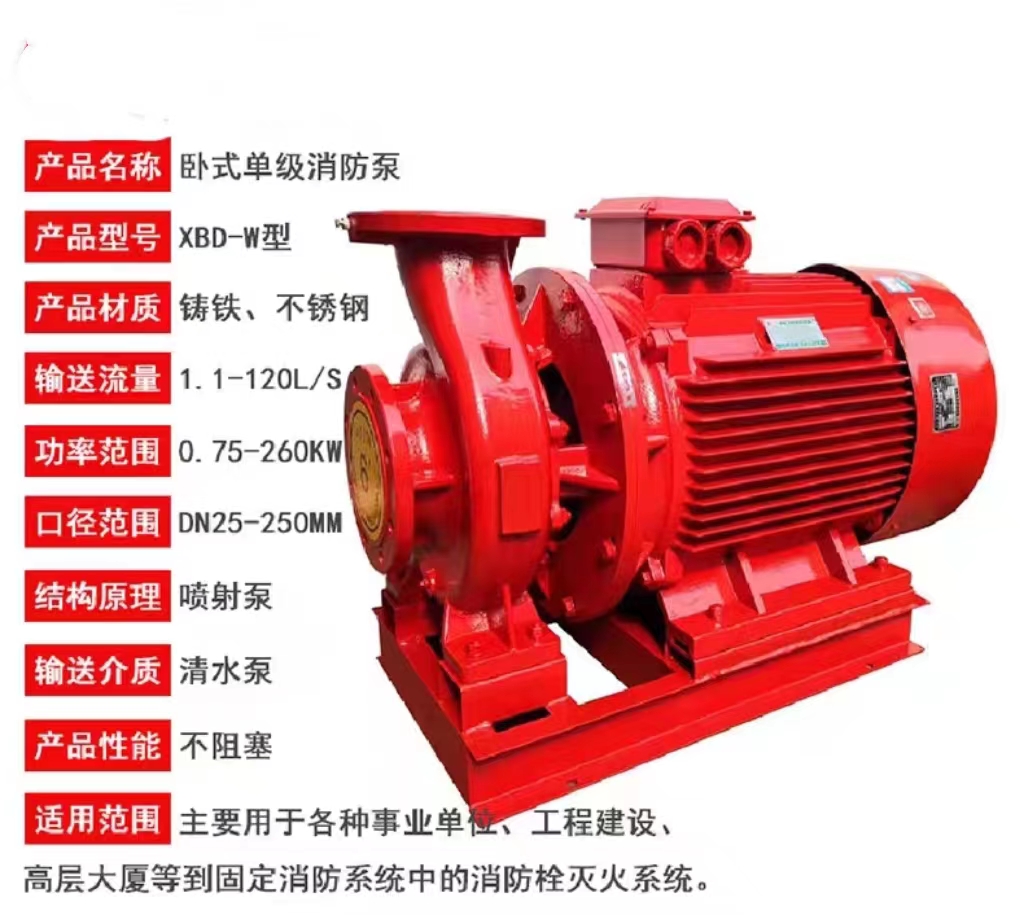 XBD-W卧式单级单吸消防泵 消火栓增压泵 喷淋泵 占地稳运行稳定